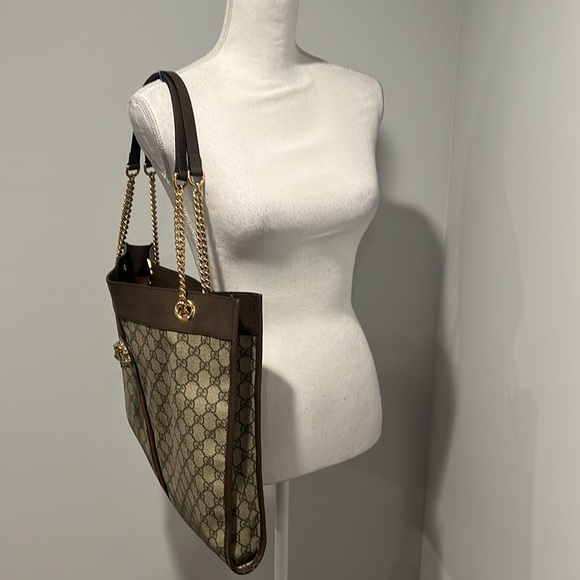 Gucci Rajah Supreme Chain Tote Bag GG Coated Canvas Leather Large Handbag - Picture 4 of 16